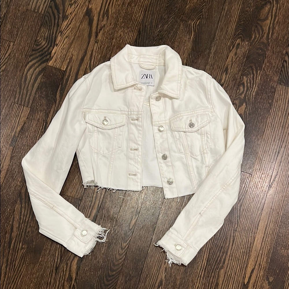 Zara White Jean Jacket Classic Cropped white Denim